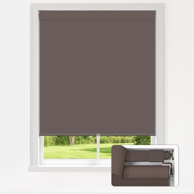 No Drill Blackout Roller Shades Cordless 30″ W x 48″ H Dark Coffee