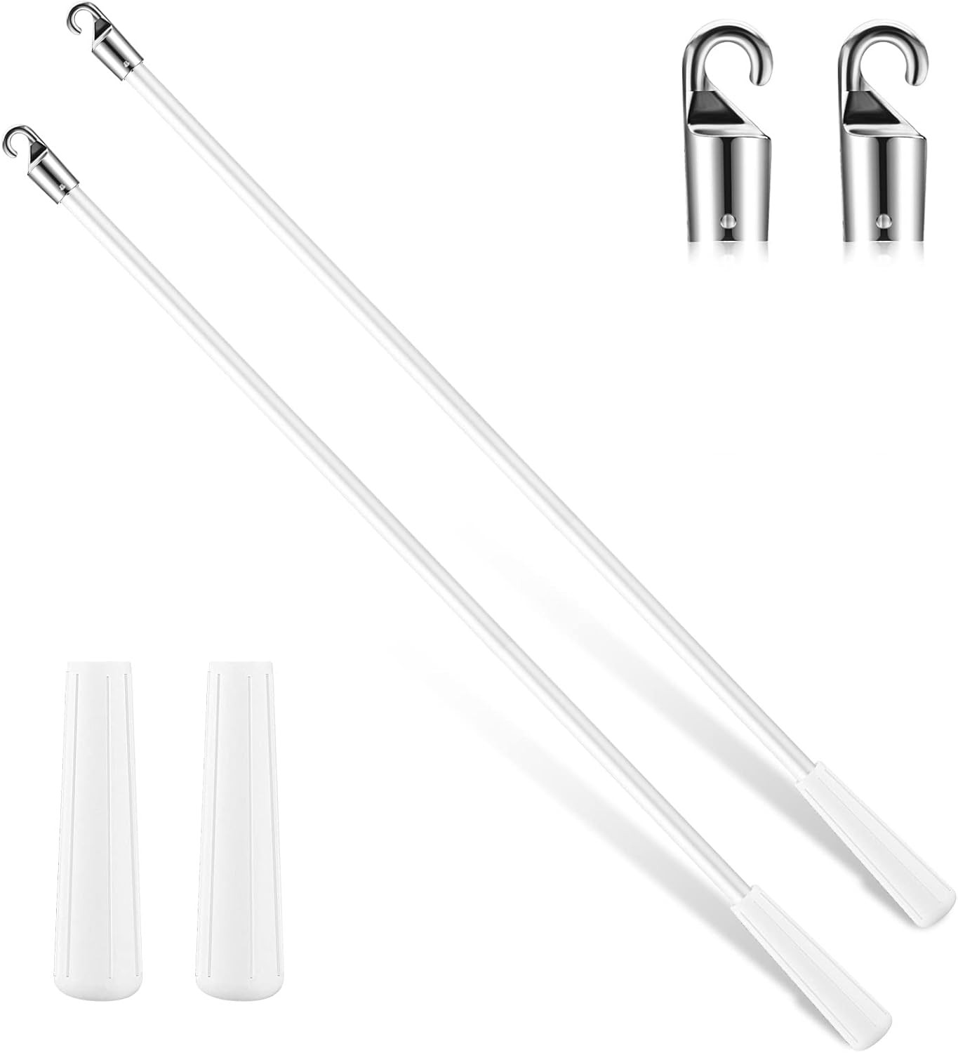 2 Pieces White Fiberglass Blind Wand Vertical Blinds Stick Replacement with Hook