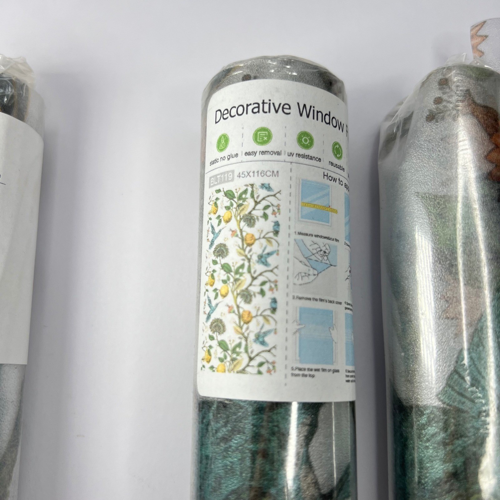 8 Rolls Floral Bird Static Cling Window Film Lemons Bluebirds Removable Reusable
