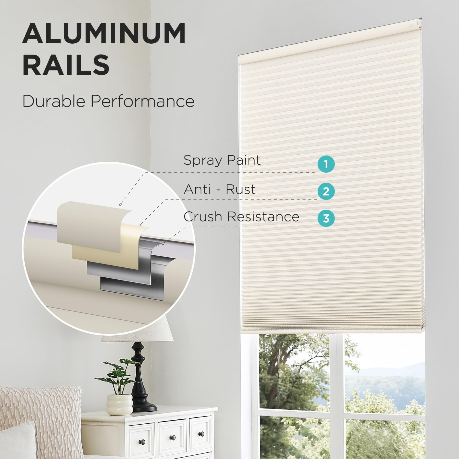 Joydeco No Drill Cordless Cellular Shades 36×64 Light Filtering Honeycomb Beige