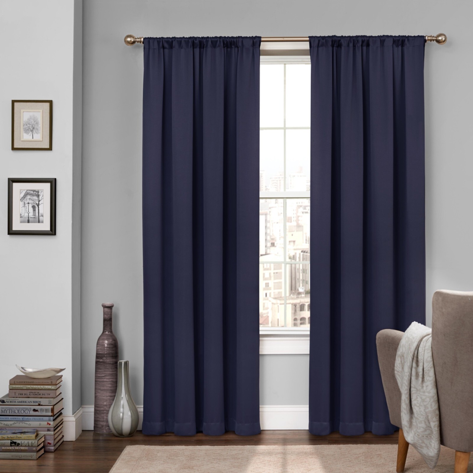 Eclipse Tricia Solid Rod Pocket Curtain Panel 52in x 84in Dark Blue
