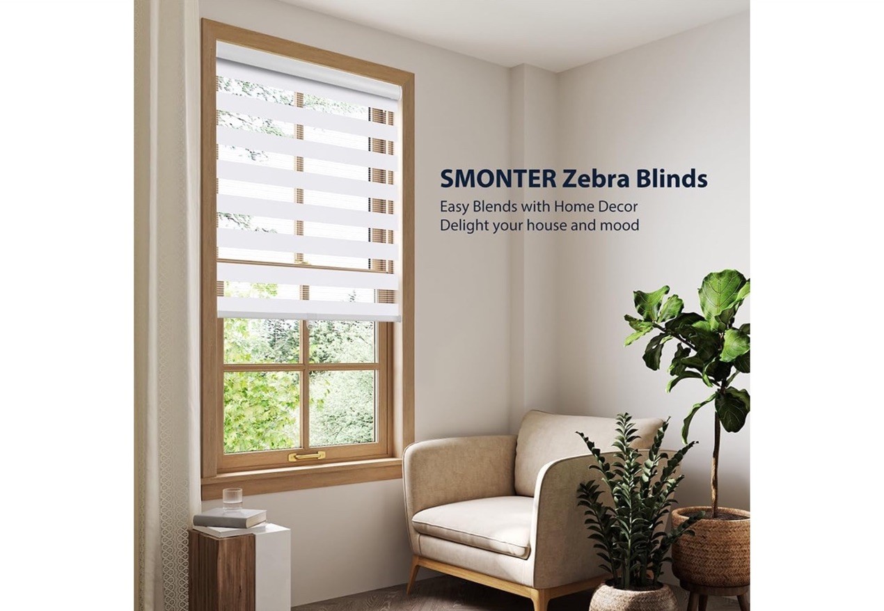 SMONTER Cordless Zebra Blinds Light Grey Window Roller Shades 59″ W x 72″ H New
