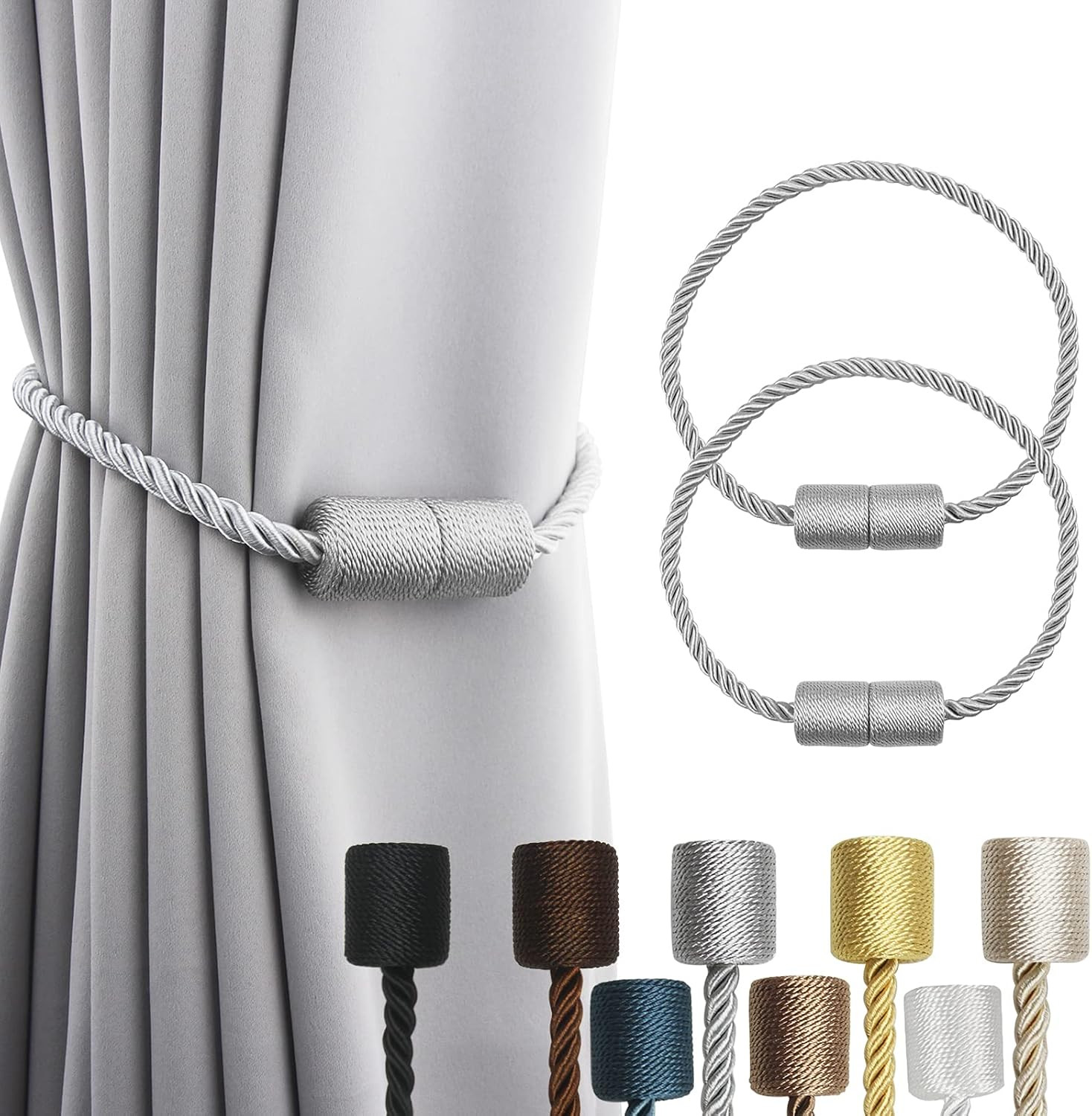 2 Pack Grey Strong Magnetic Curtain Tiebacks Outdoor Elegant Decorative Tie Back