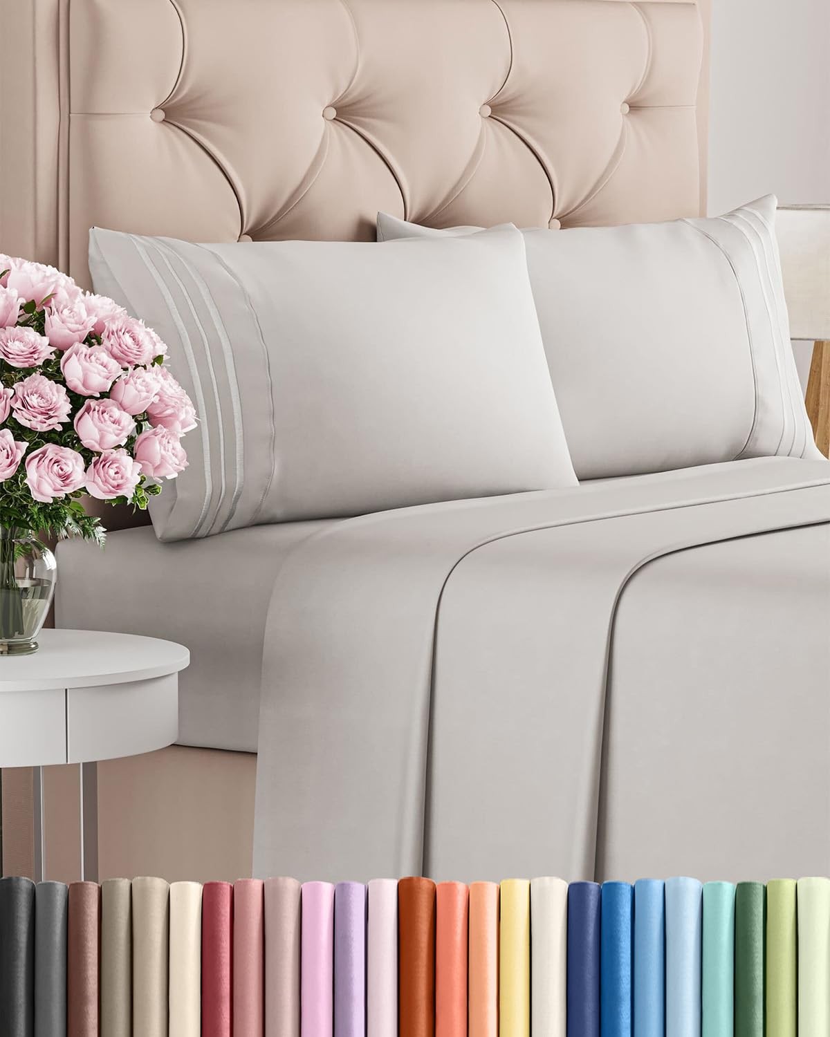 Queen Size 4 Piece Sheet Set – Comfy Breathable & Queen, 04 – French Grey