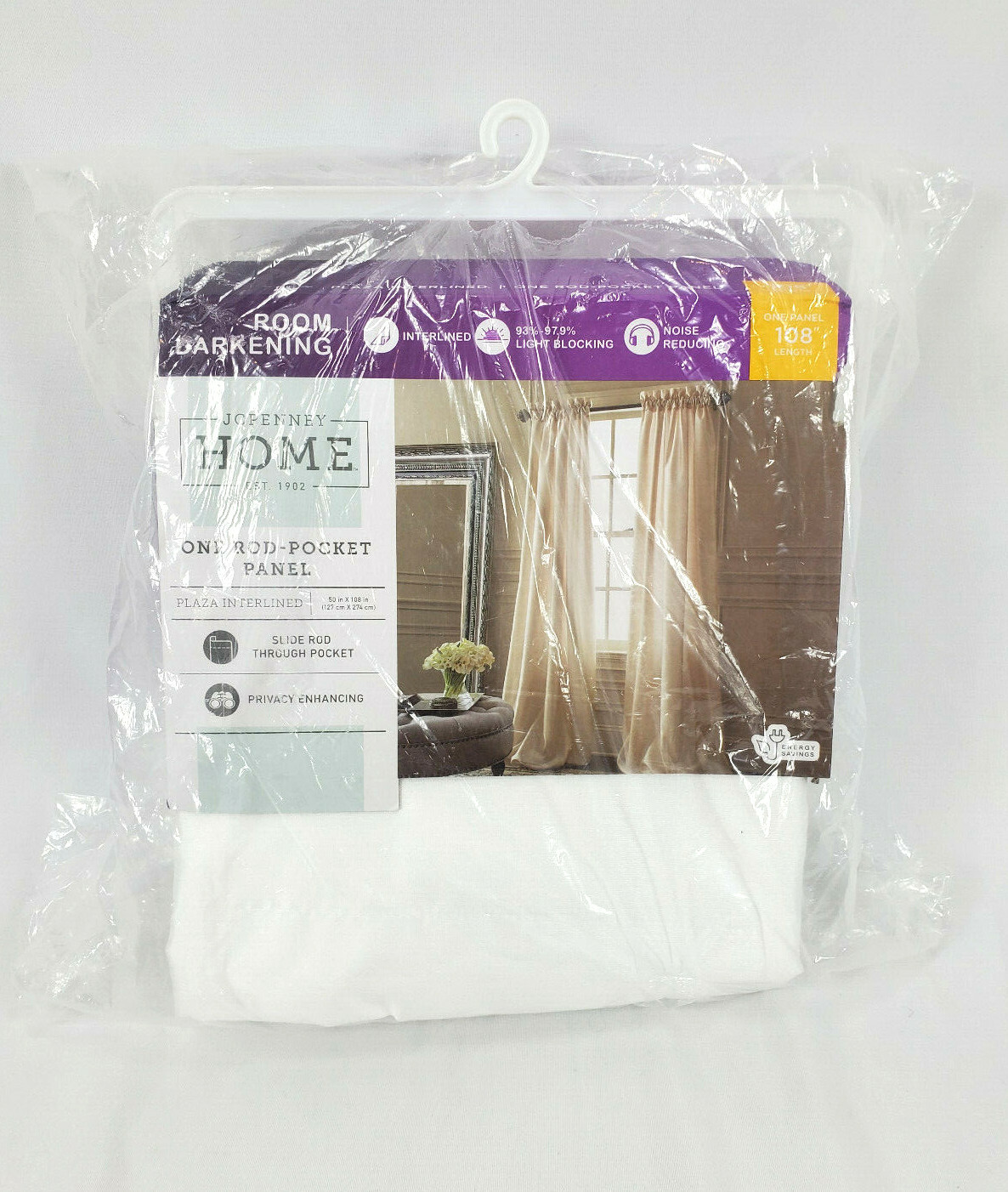 JCPenney Home Cool White Plaza Interlined Rod-Pocket Panel, 50″x108″