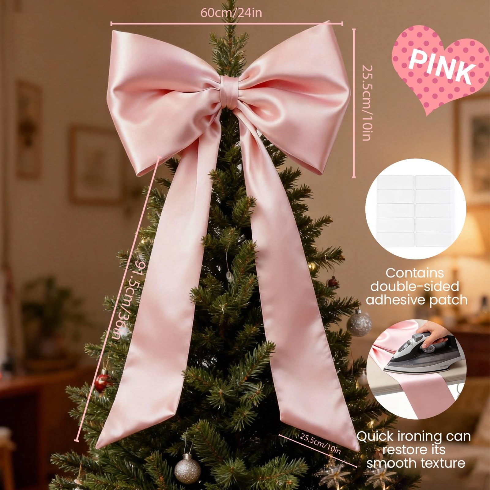 24×36 Inch Large Pink Bow Coquette Wall Decor Giant Ribbon Hanging Party