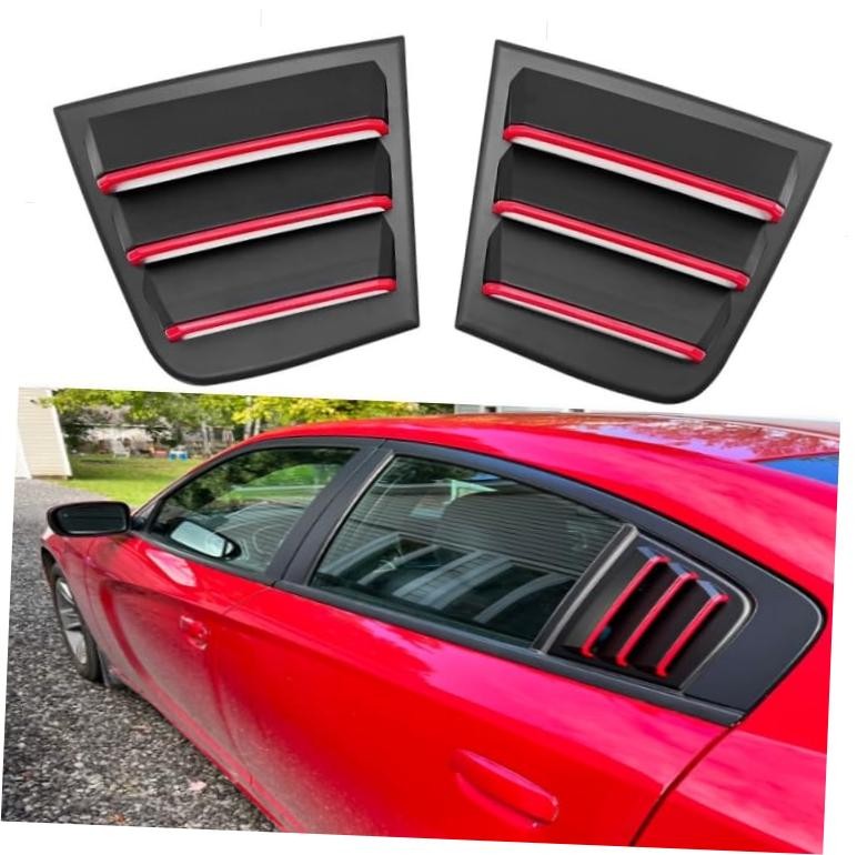 for Dodge Charger 2011-2023 2024 Side Window Shades Matte Black with Red Line