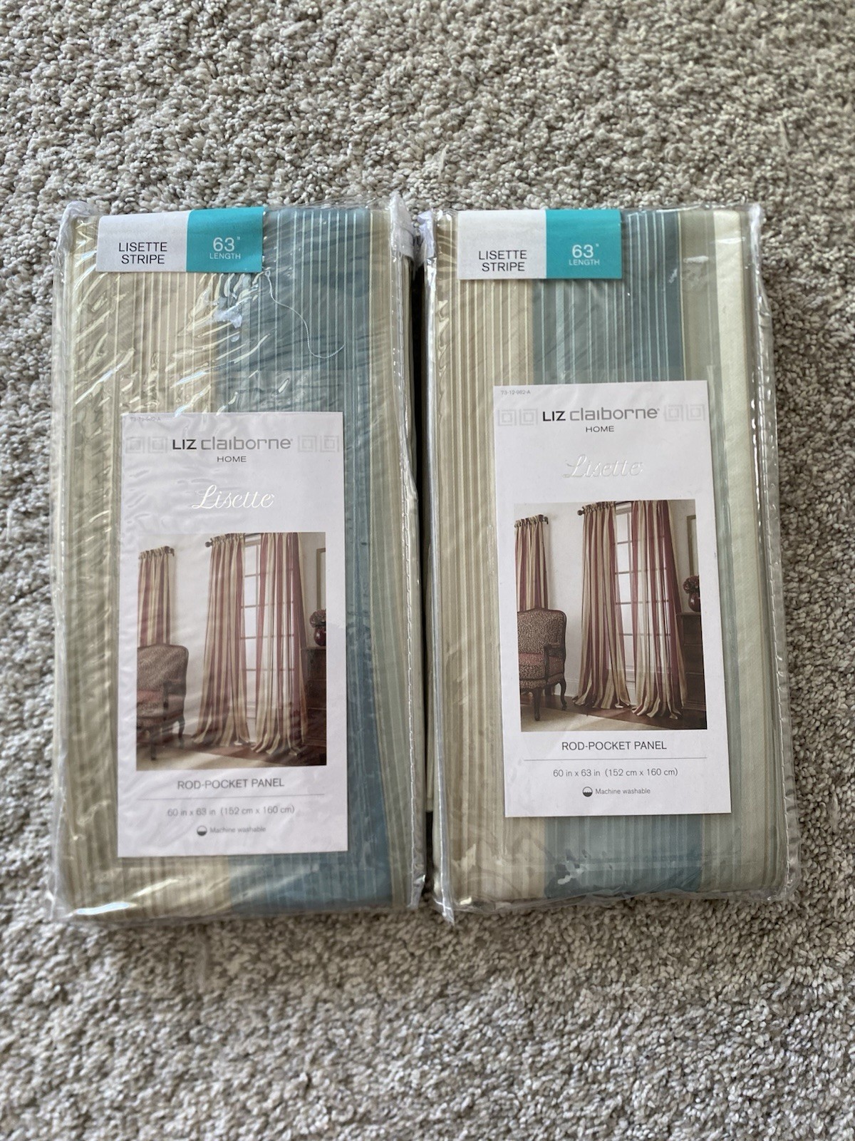 Set Of 2 Liz Claiborne Lisette Rod-Pocket Panel 63″Lx60w” Earth Tones NEW Vtg