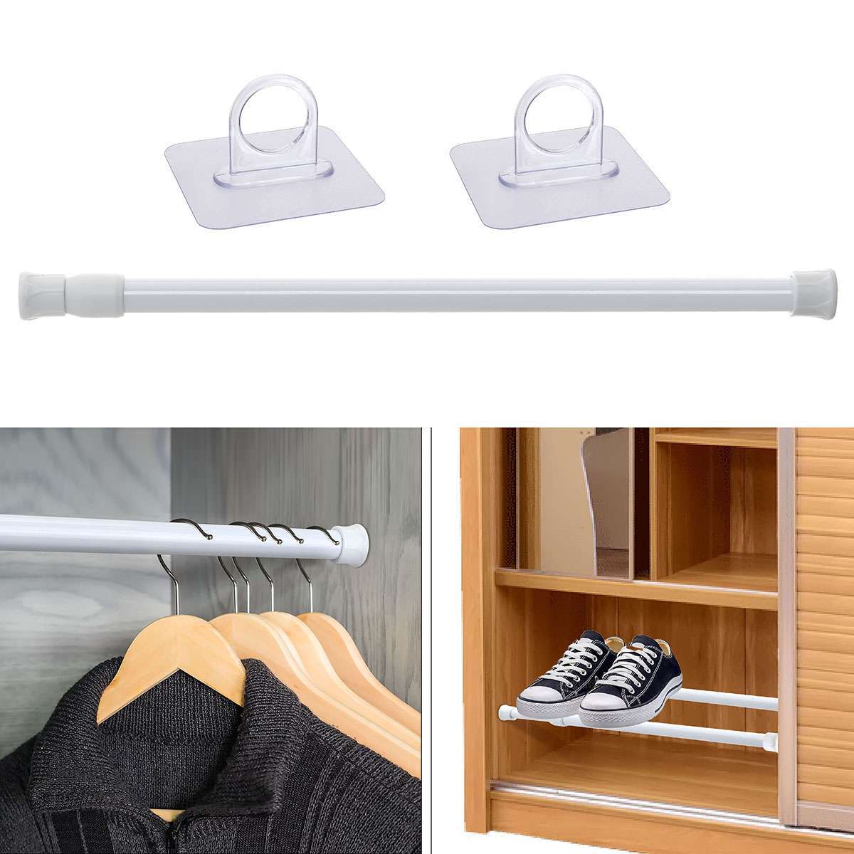 Adjustable Tension Curtain Rod Spring Load Pole Heavy-Duty Plastic Steel Tool US