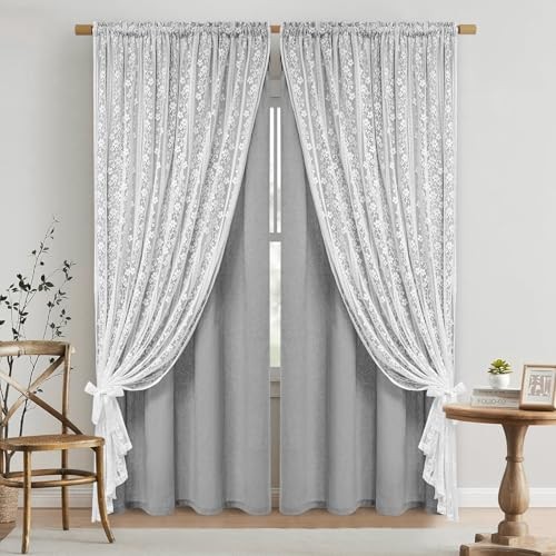 Linen Curtains for Bedroom, 52″W x 84″L (Pack of 2) Grey Light Filtering