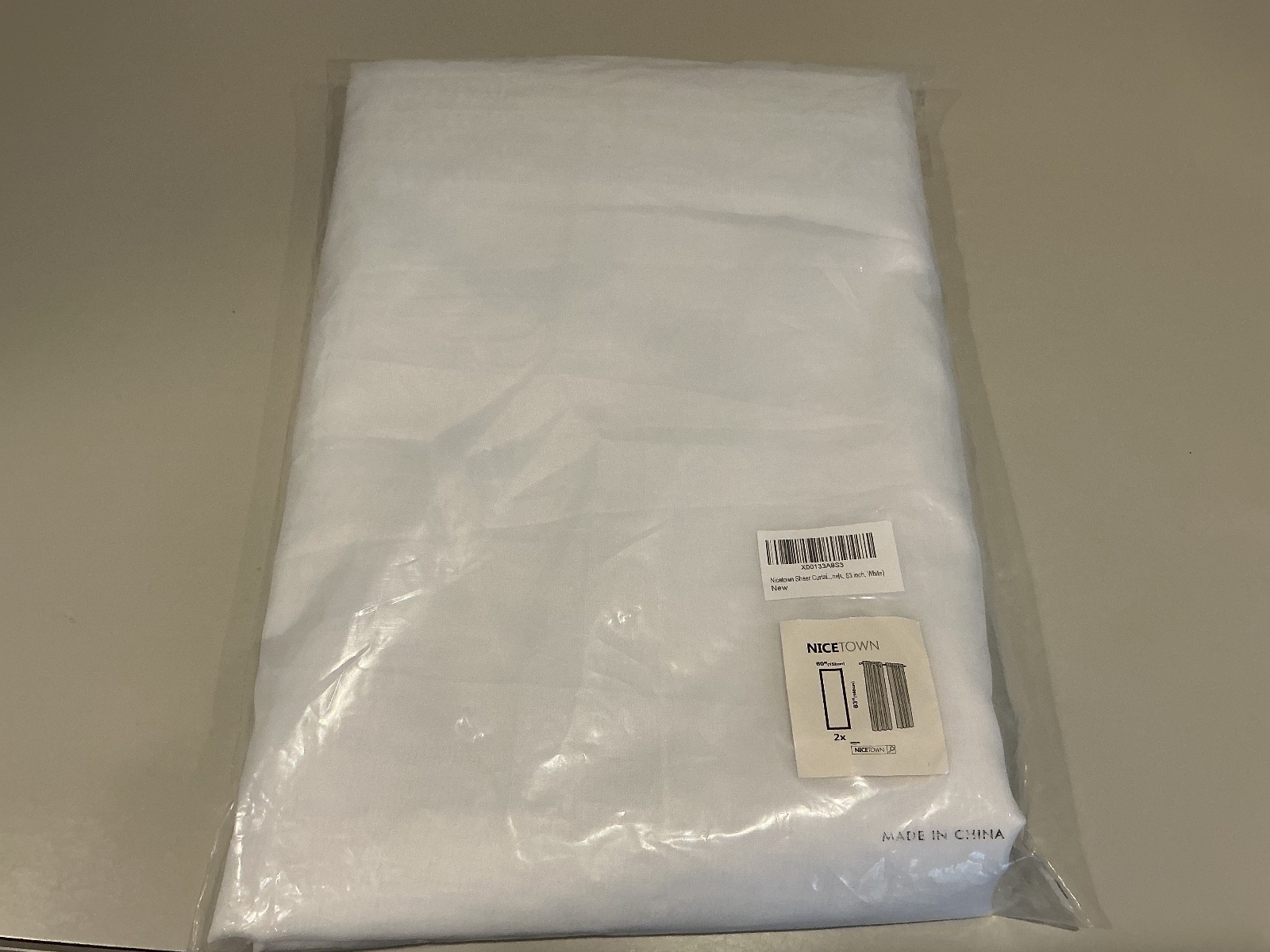 Nicetown Sheer Curtains 63 long x 60 wide white, 2 panels, new
