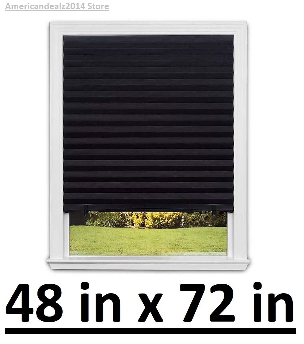 Redi Shade Blackout Pleated Paper Cordless Shade Black Blinds, 48 x 72 in