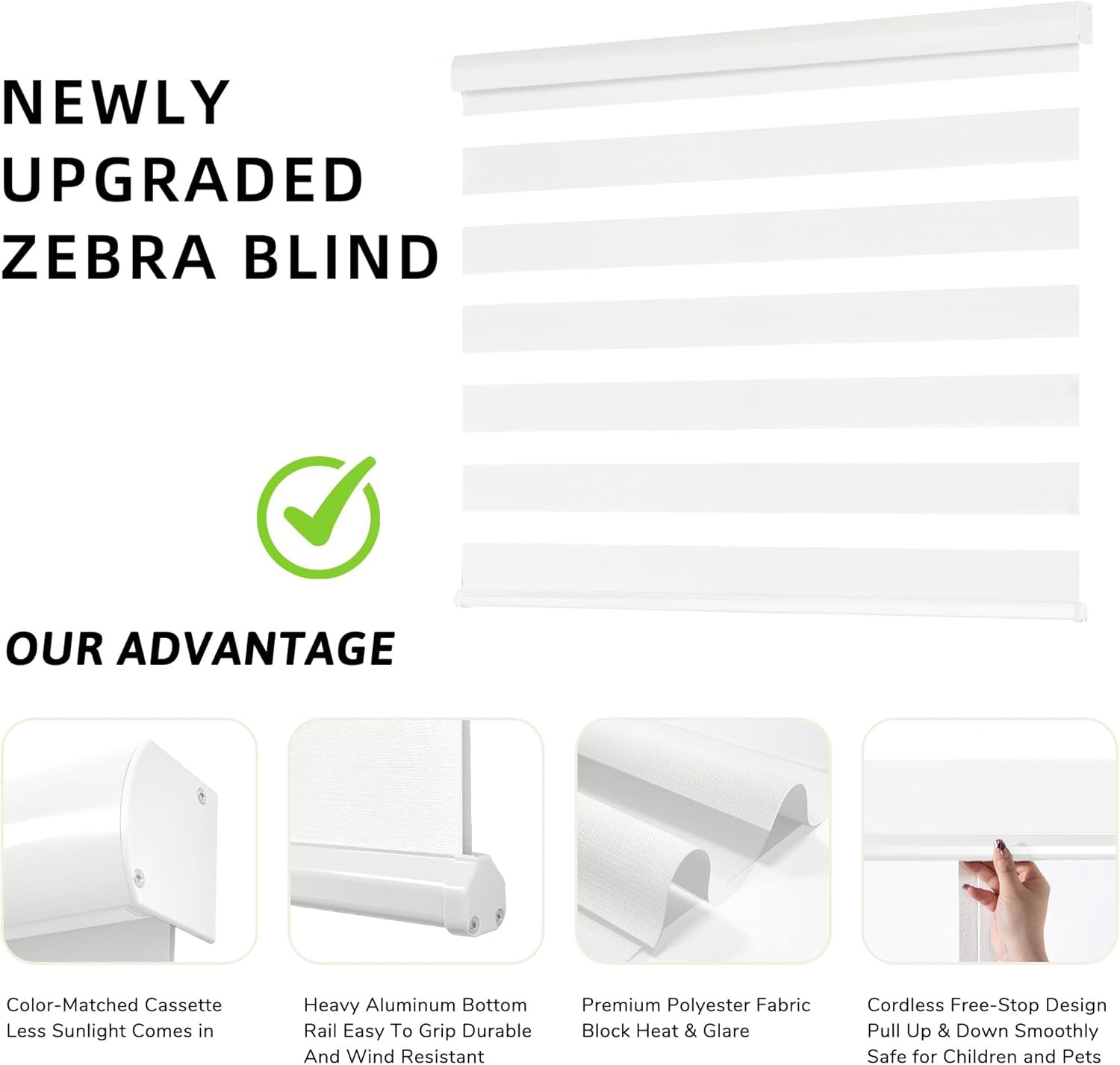 Cordless Zebra Blinds – Dual Layer Light Filtering Roller Shades, 33″ W X 72″ H