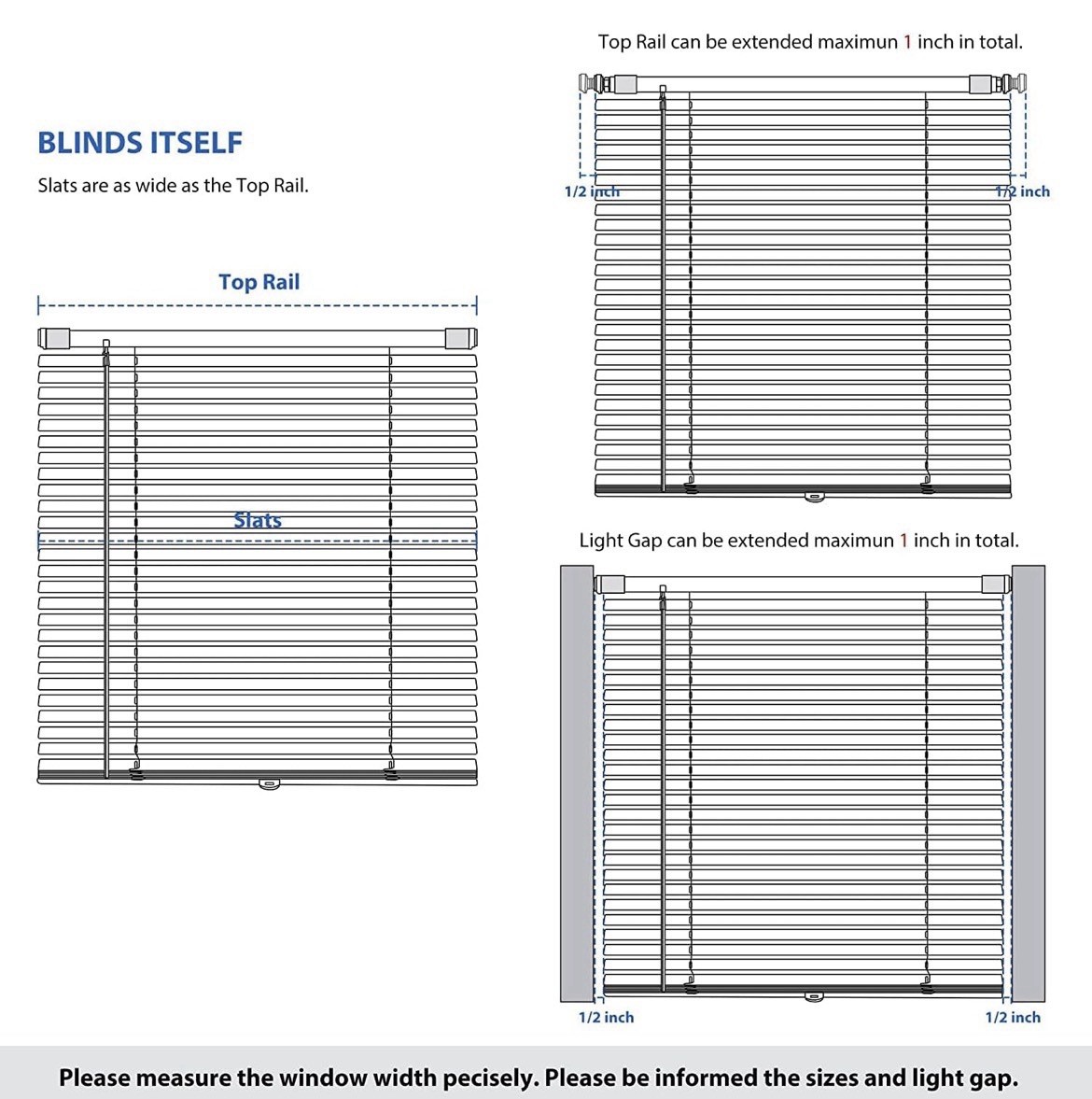 No Drill Cordless Aluminum Mini Blinds 34”W x 64”H Silver Grey Indoor Window