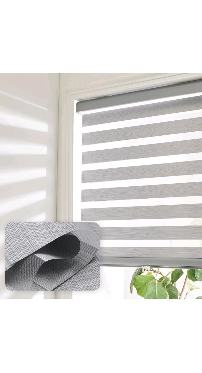 Zebra Window Shades for Home, Office, Easy to Install (Light Grey, 32″ W X 72″ H
