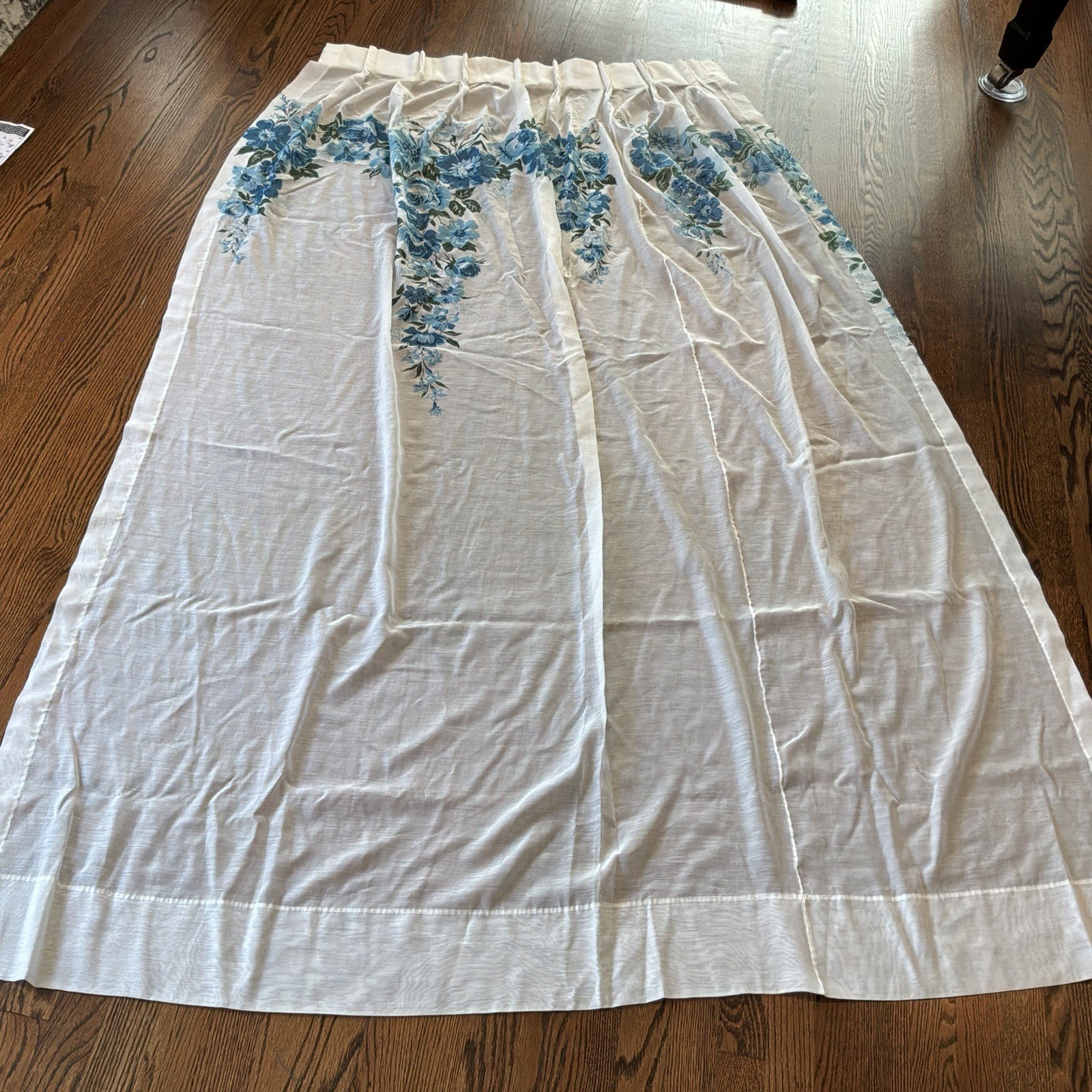 Set of 4 VTG 70s Blue Boho Floral Curtain Panels 82″ Cottagecore Grandma READ