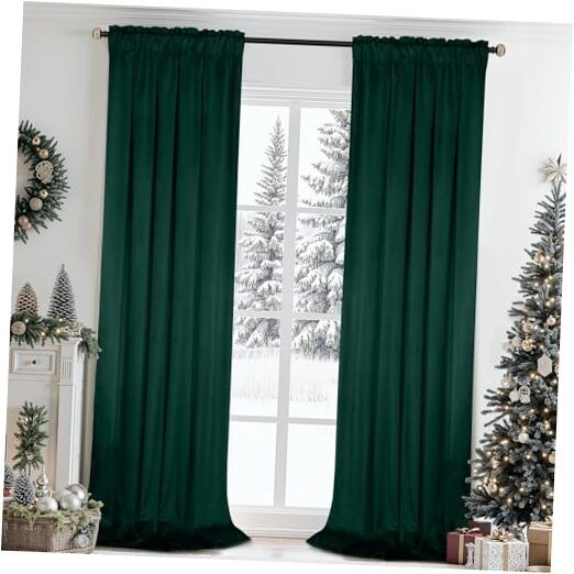 Velvet Curtains 96 Inches for Living 40″W x 96″L (Pack of 2) Dark Green