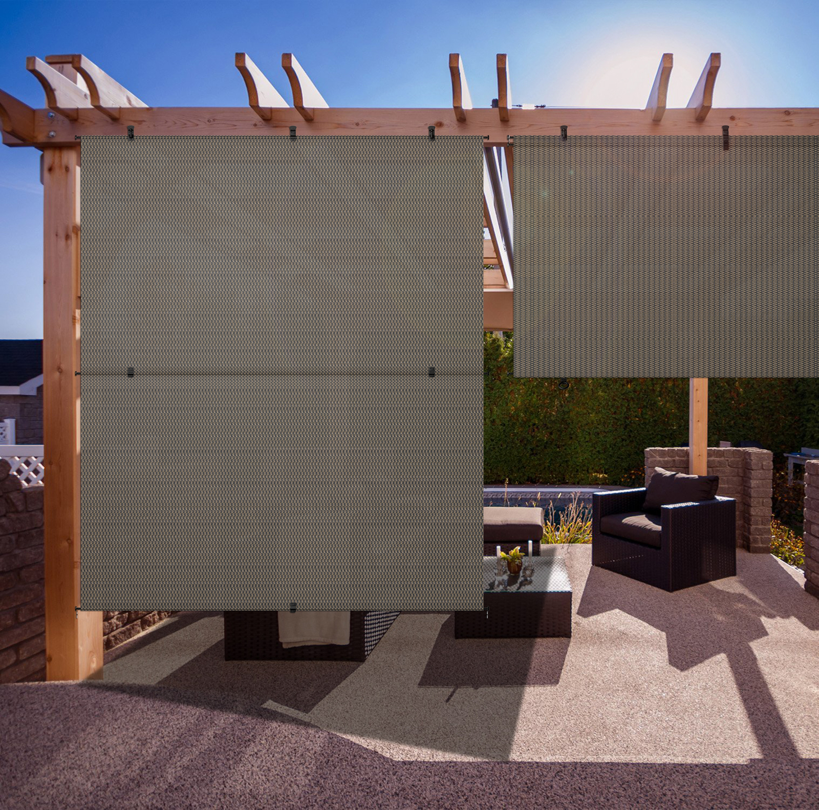 Customize Foldable Sunshade Curtain Roll up Shade Patio Porch Pergola Brown