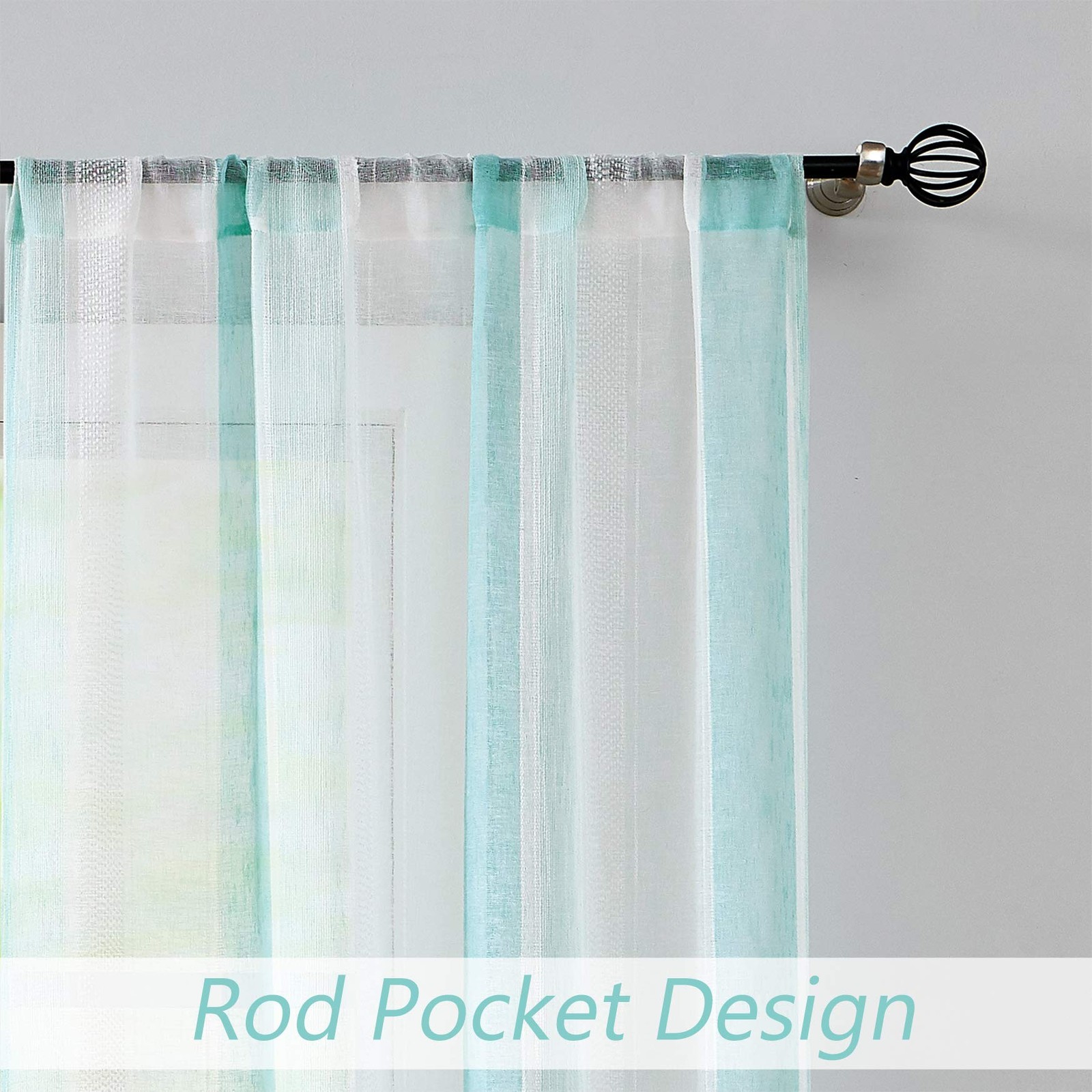 Sheer Spa Blue and White Stripe Farmhouse Curtains Boucle Linen Window Curtai…