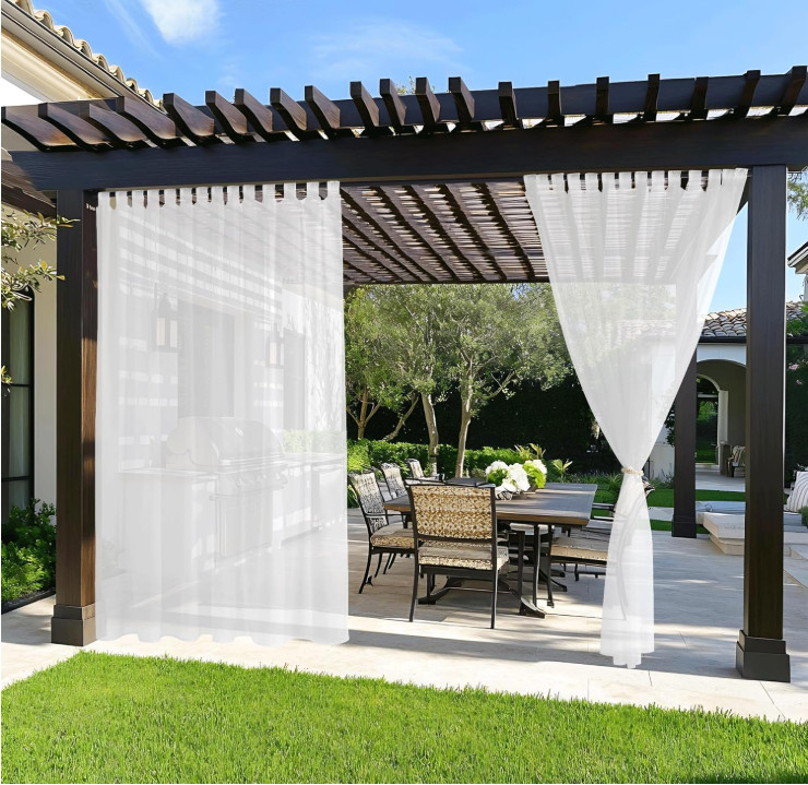 2 Panels Outdoor Sheer Curtains for Patio, 100″W x 84″L (Pack of 2) Pure White