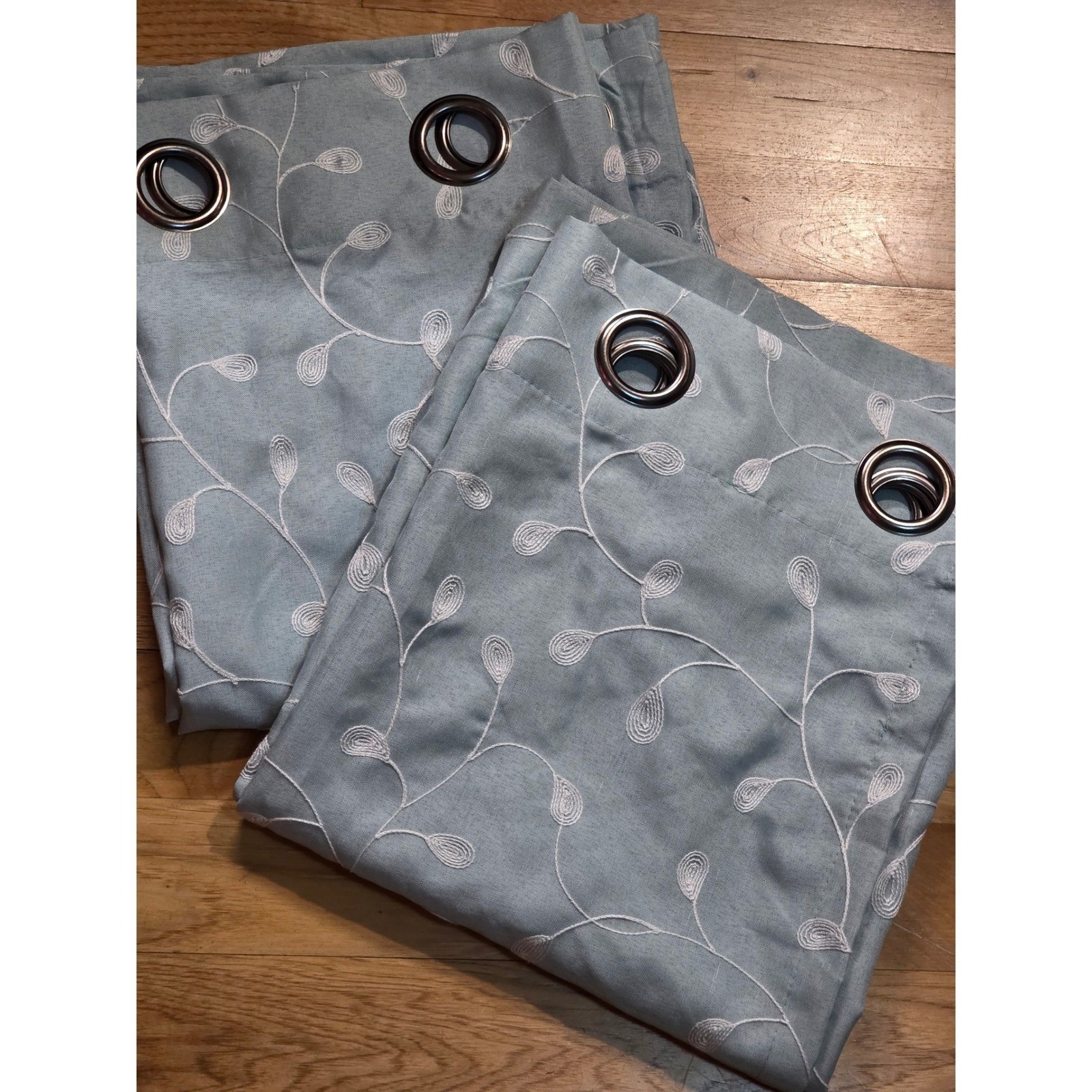 Miuco Light Blue Embroidered Leaf Vine Grommet Top Curtain Panels Set of 2 52×63