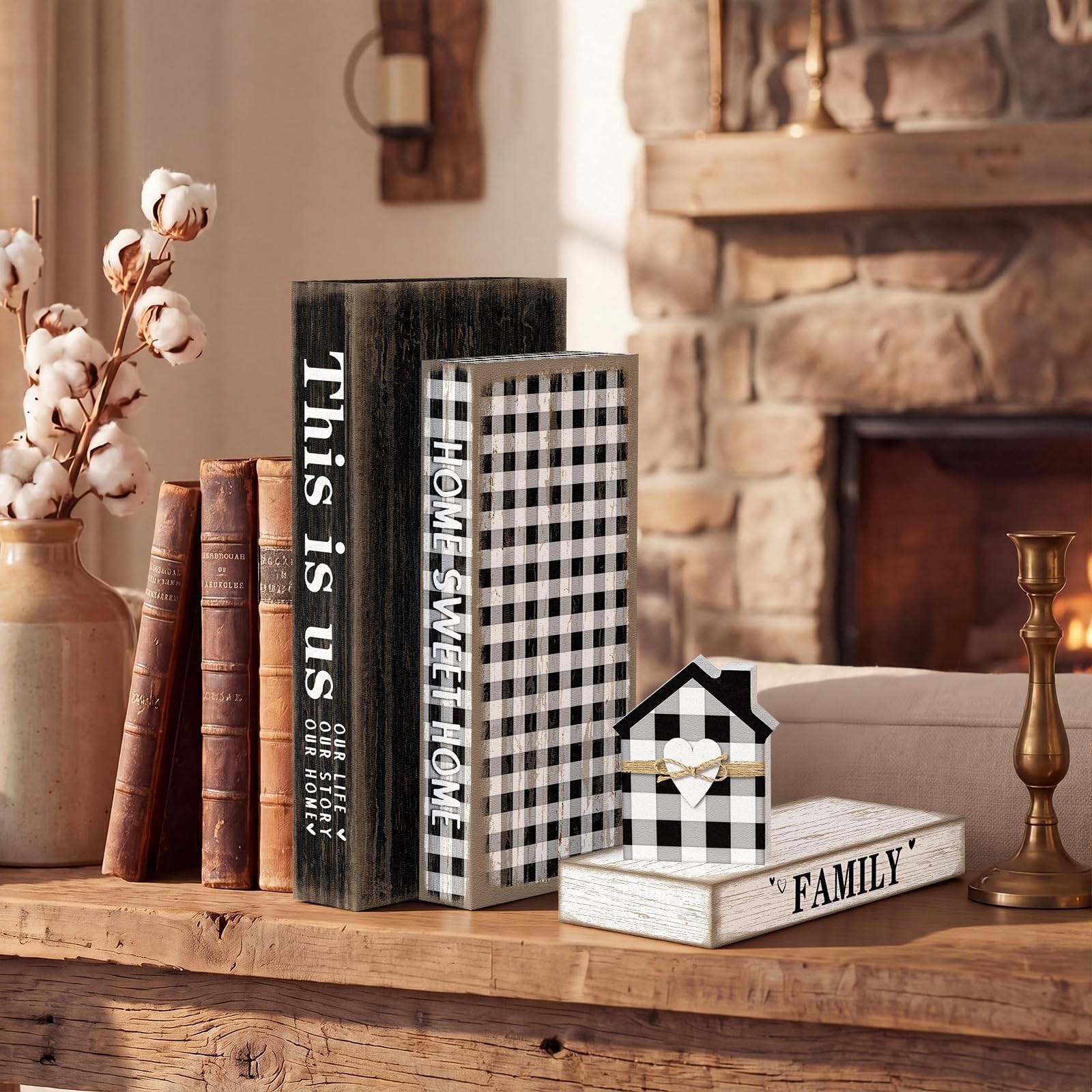 4 Pcs Home Sweet Tabletop Decor Set Black and White Farmhouse Wooden Signs Th…