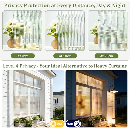 Reeded Glass Privacy Window Film with 3 Tools, 3D 17.5 x 78.7 Inch Clear