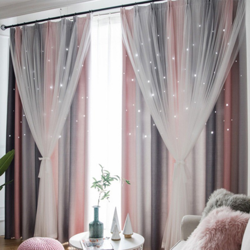 1PC French Mesh Rainbow Curtain Star Hollow Home Living Room Study Window Drapes