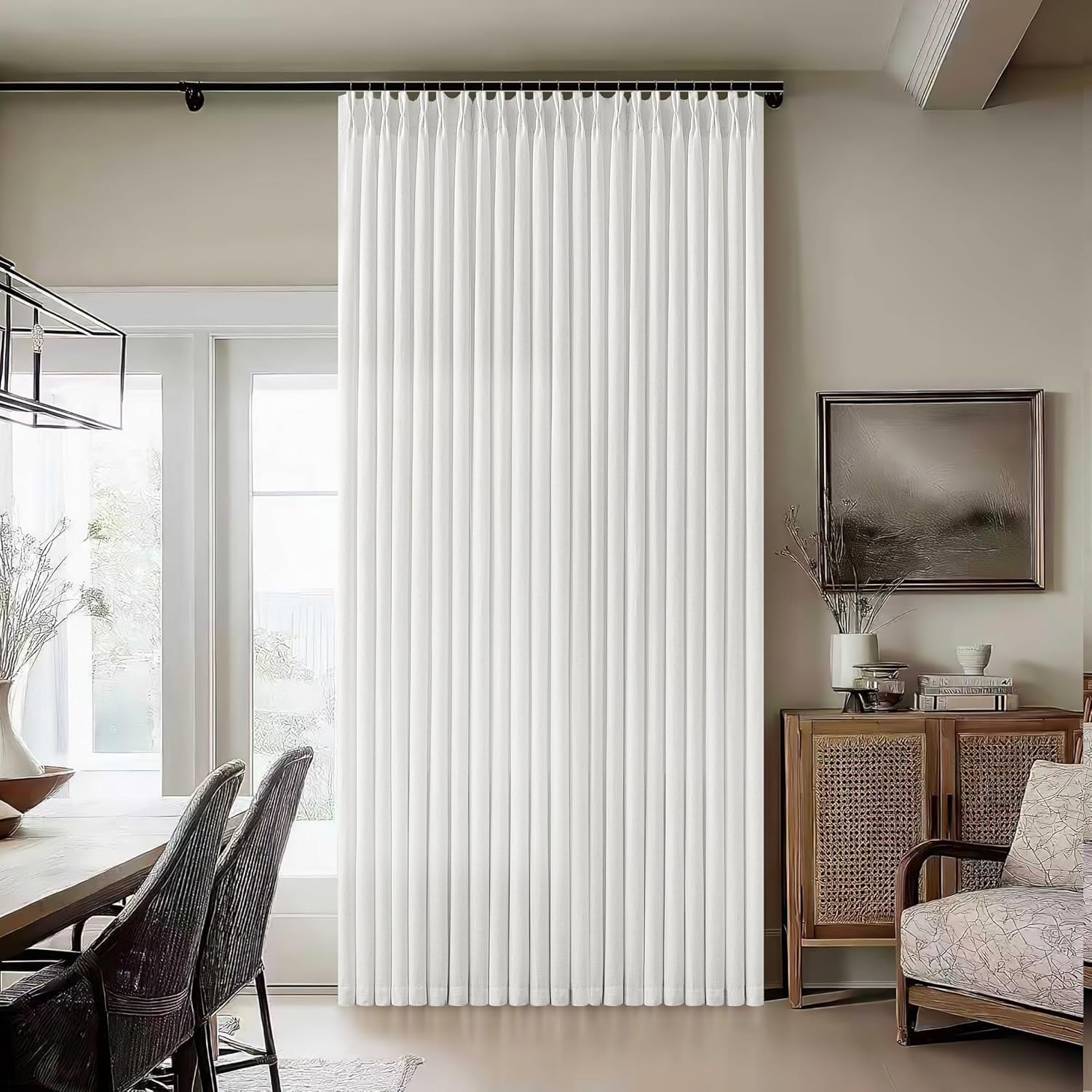 Extra Wide 70×120 Inch Off White Linen Pinch Pleat Curtains for Living Room