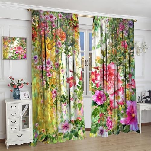 Flower Blackout Curtains Spring Garden 20″W x 45″L (Pack of 2) Floral-3