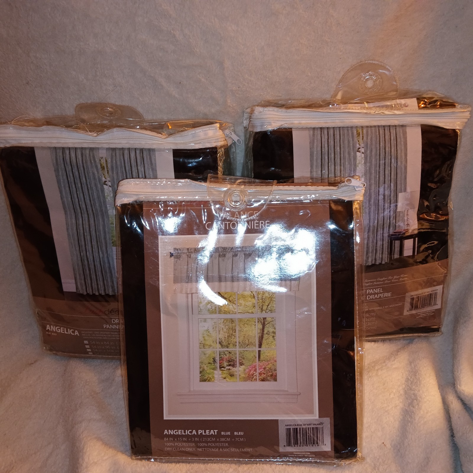 DECOR DRAPES SET OF 2 PANELS 54″X84″ – VALANCE 84″X15″X3″ ANGELICA BLUE BLEU