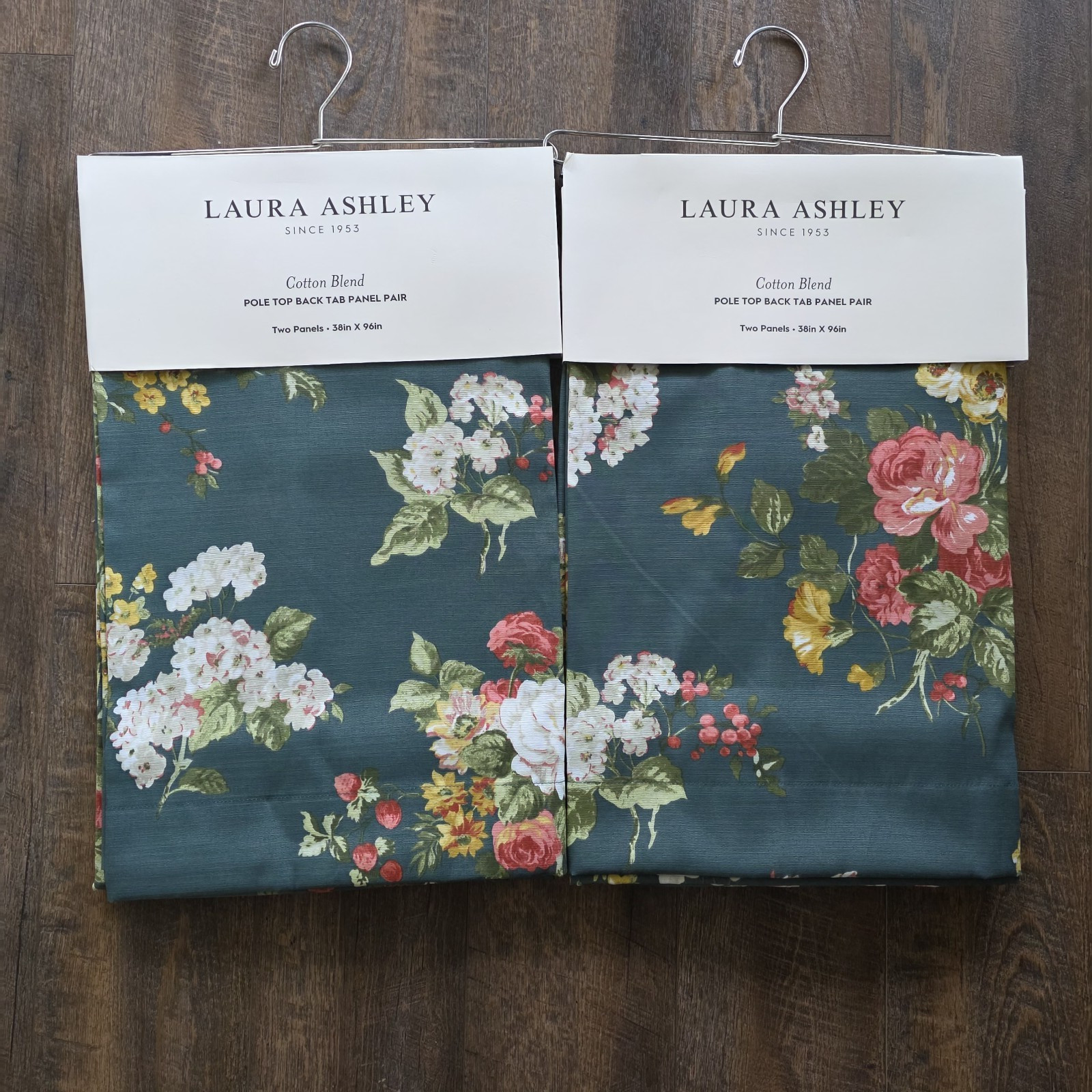 NEW Laura Ashley Floral Curtains Set of 4 Panels 38×96 Cotton Blend Back Tab