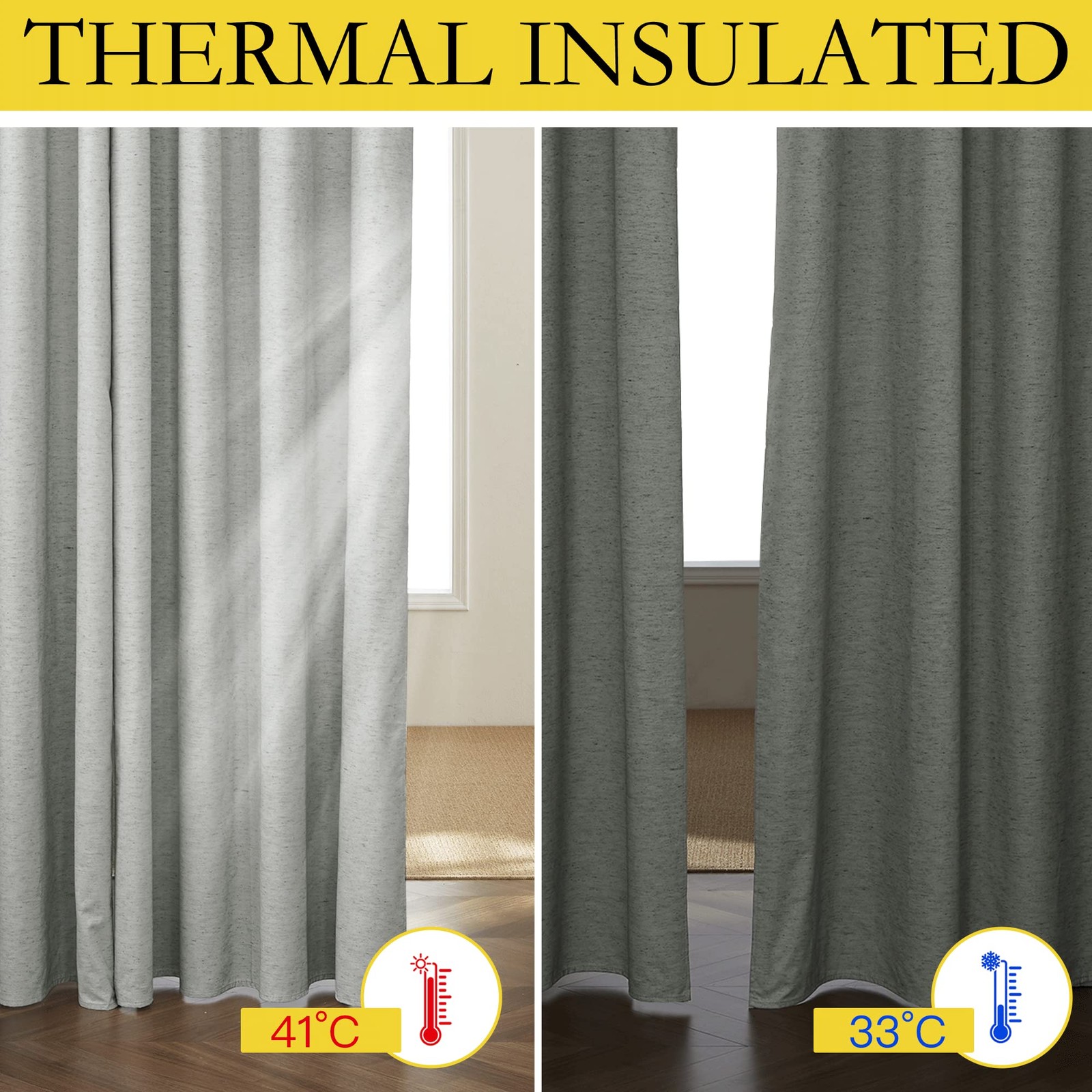 Nicetown Grey Long Linen Full Shade Panels 62 Wide X 120 Long Pair Of Thermal