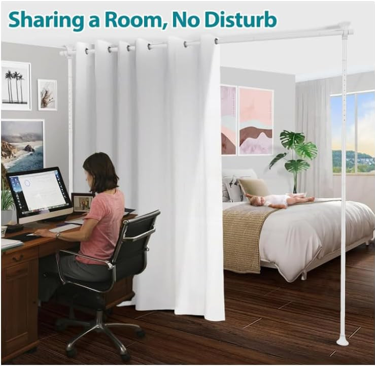 Adjust Room Divider Partition Tension white Rod Bar for 28-70″ W | 48-120 inch H