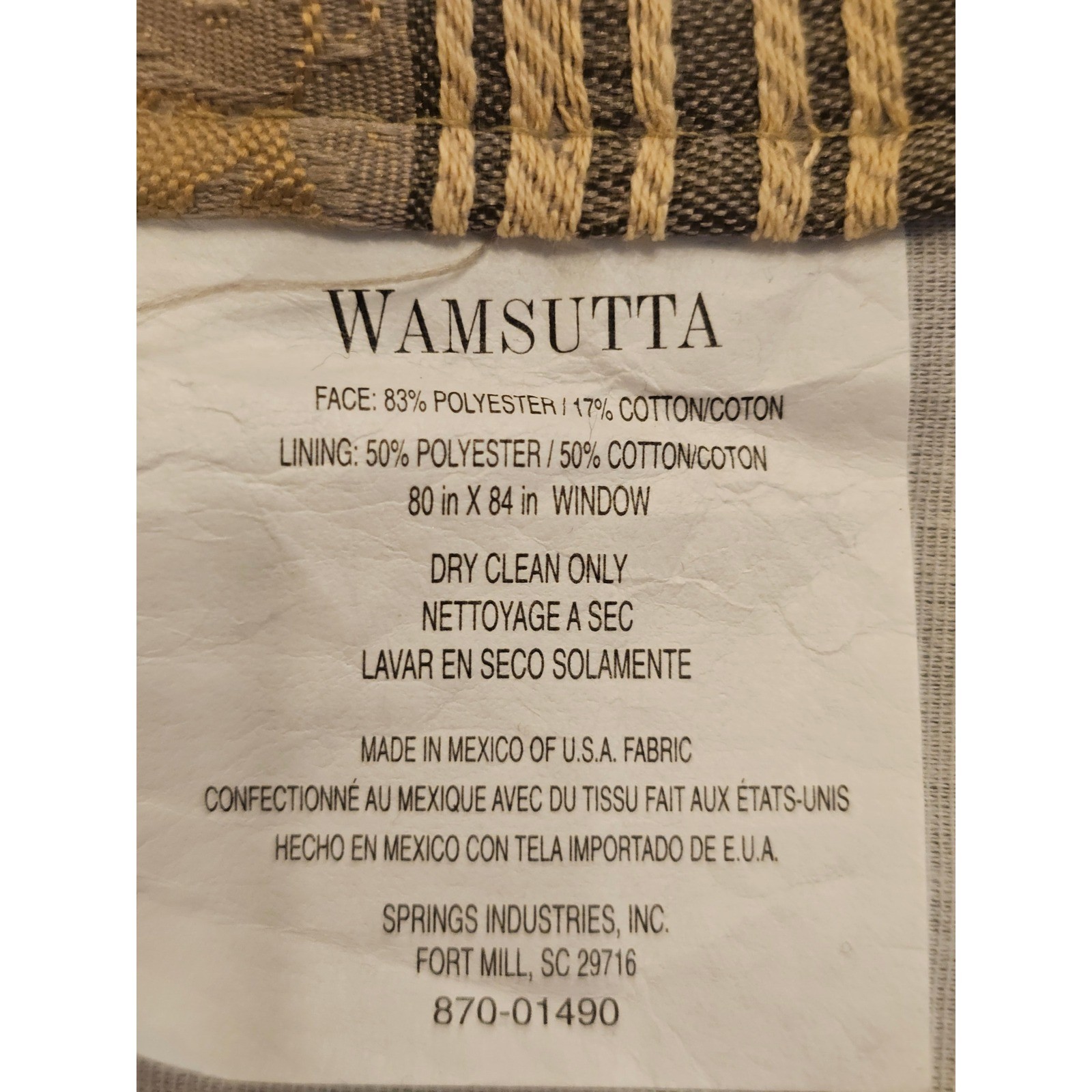 Vintage 90s Wamsutta Lined WindowCurtain Panel 80×84 Floral Damask Striped Taupe
