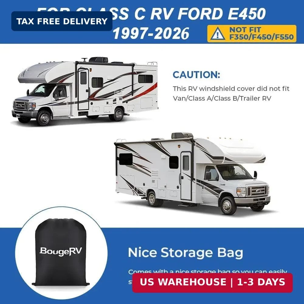 BougeRV RV Windshield Window Snow Cover for Class C Ford E450 1997-2026 Motorhom