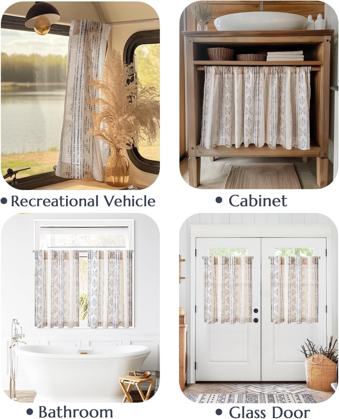 Boho Geometric Striped Curtains for Small Windows | 36×38 Inch | 2 Panels