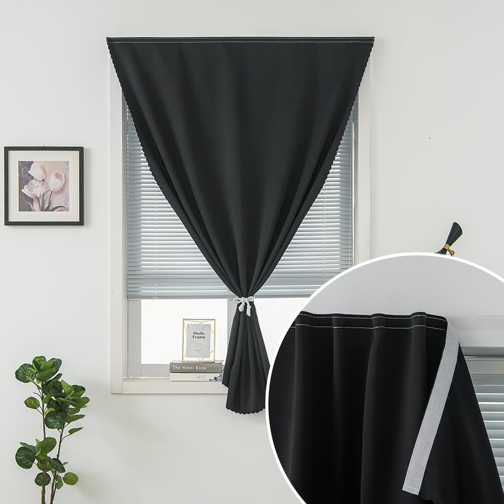 Adhesive Blackout Curtains 35×59 Self Stick No Rod Needed Light Blocking Black