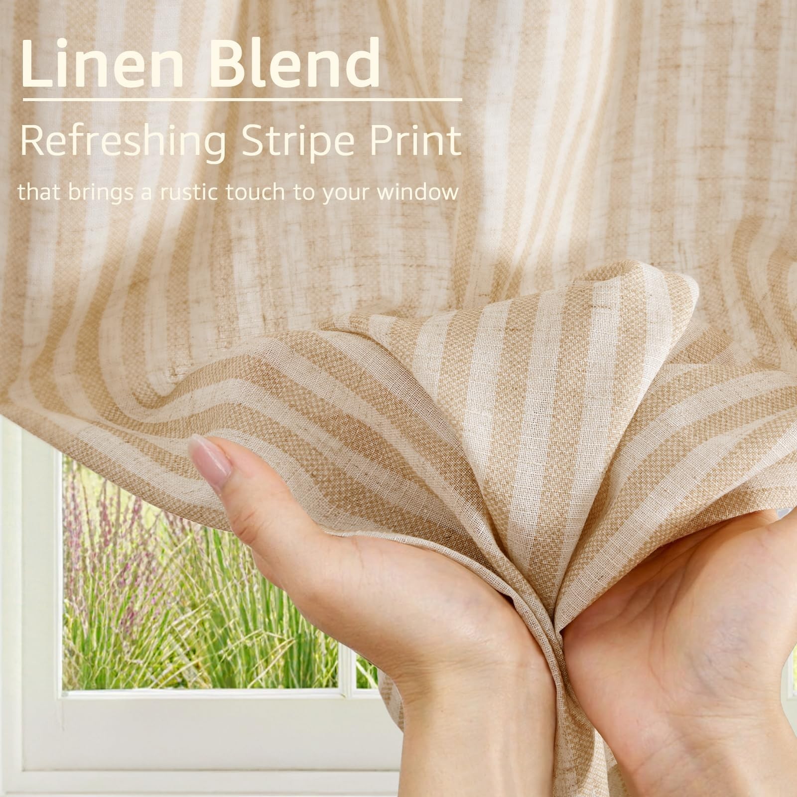 Striped Tier Curtains Set – Ticking Stripe Linen Cafe Curtains 24″ for Kitchen &