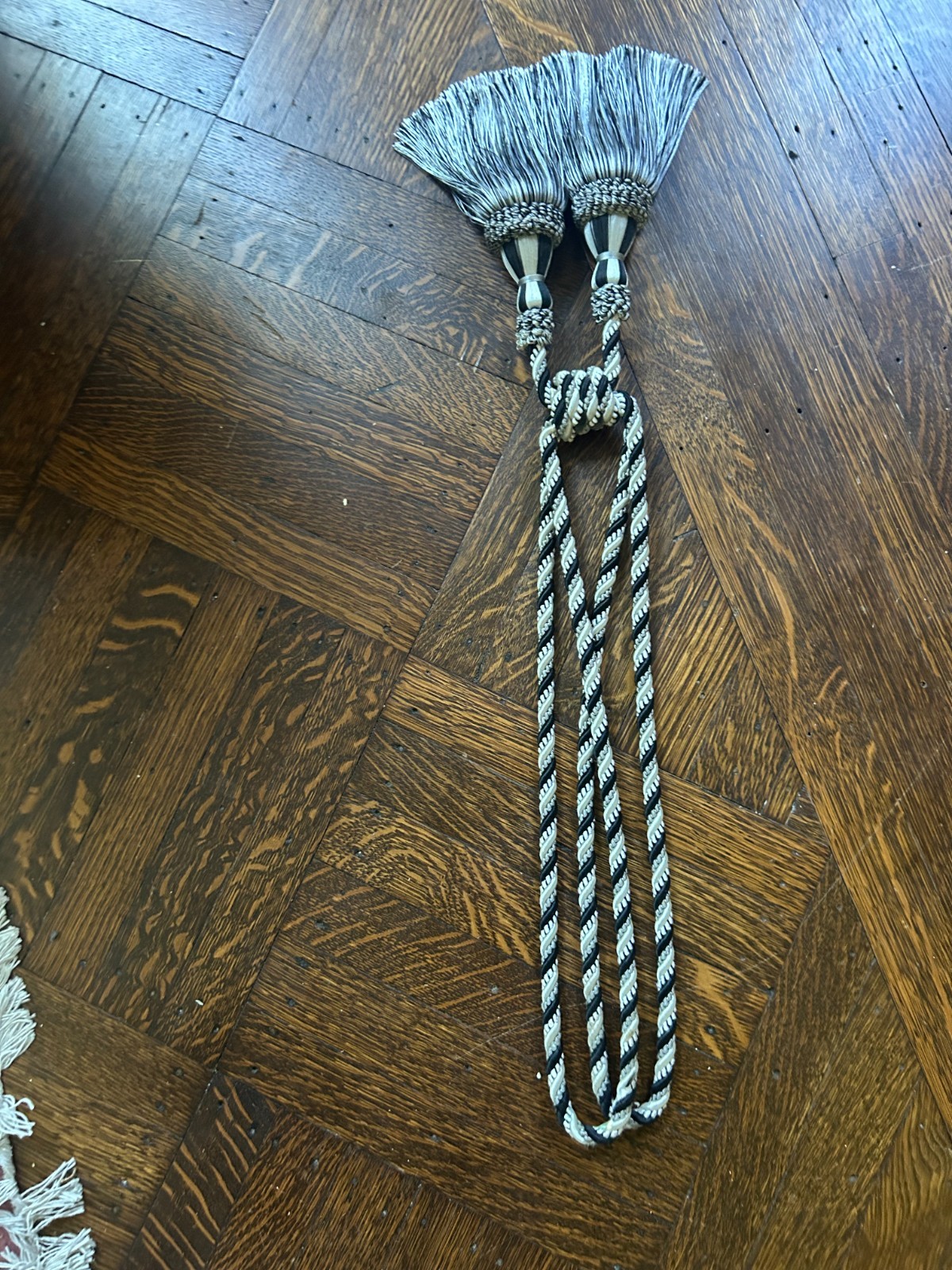 Silver and Black Tassel Tieback, 18.25″ long to knot