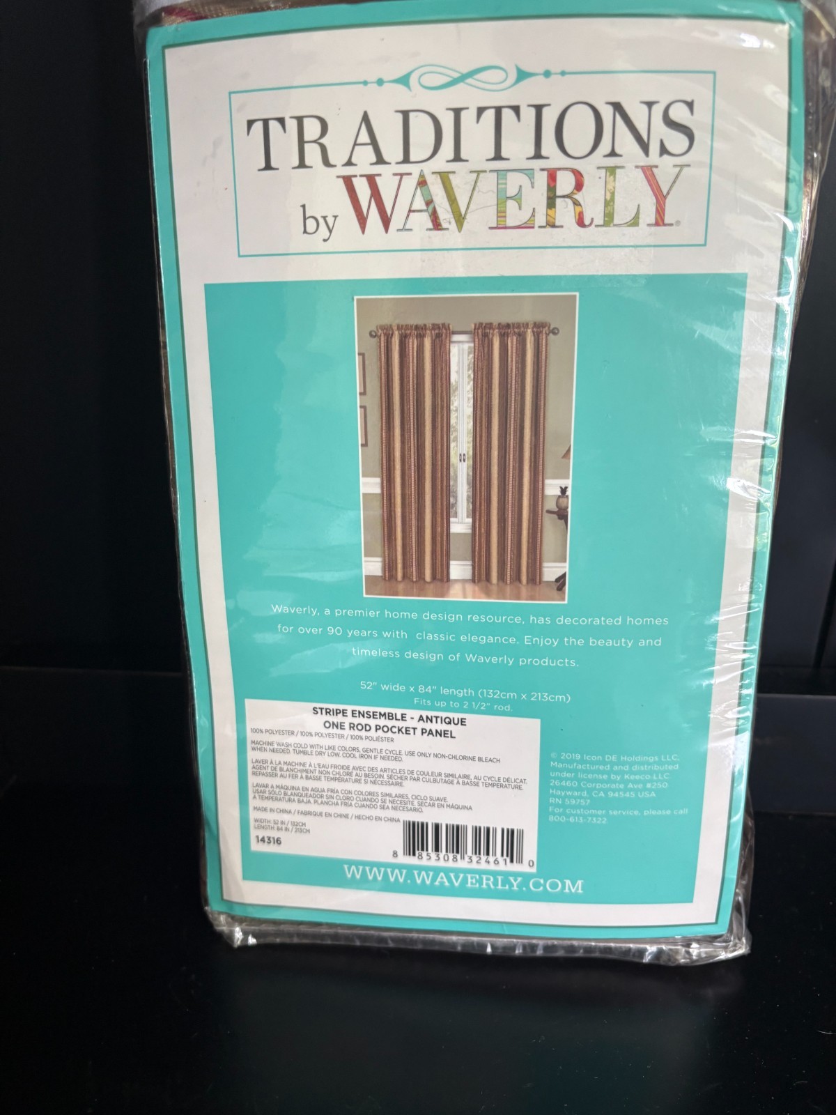 TRADITIONS BY WAVERLY STRIPE ENSEMBLE-ANTIQUE ROD POCKET PANEL NEW IN PKG 52X84