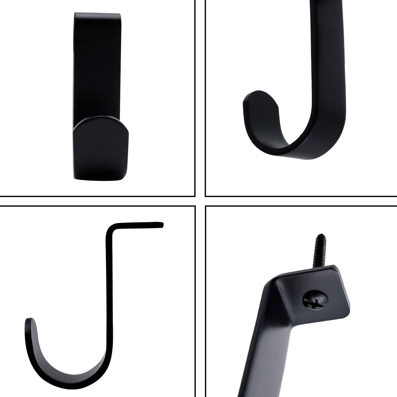 6 PCS Ceiling Mount Curtain Rod Brackets Metal Holders Screws Hooks Black
