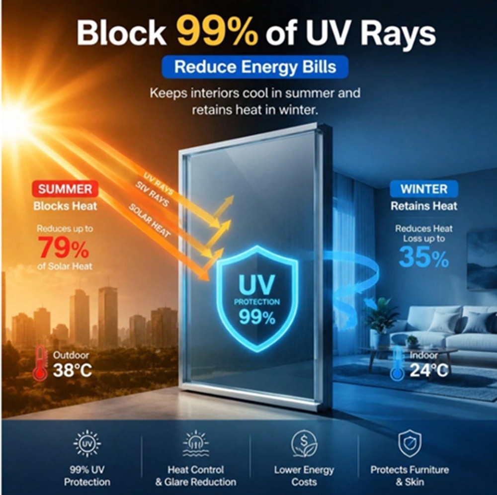 Window Tint One Way Mirror Film UV Heat Reflective Home Office Heat Insulation