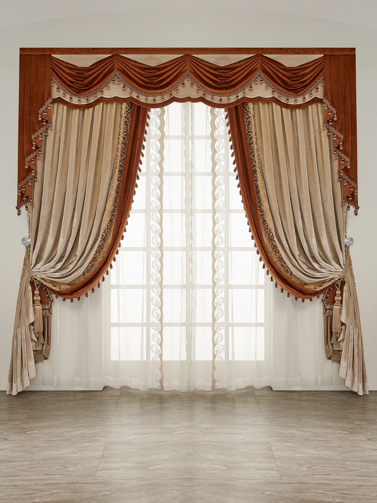 retro European Embroidery valance French red bedroom Velvet curtain tulle M1777