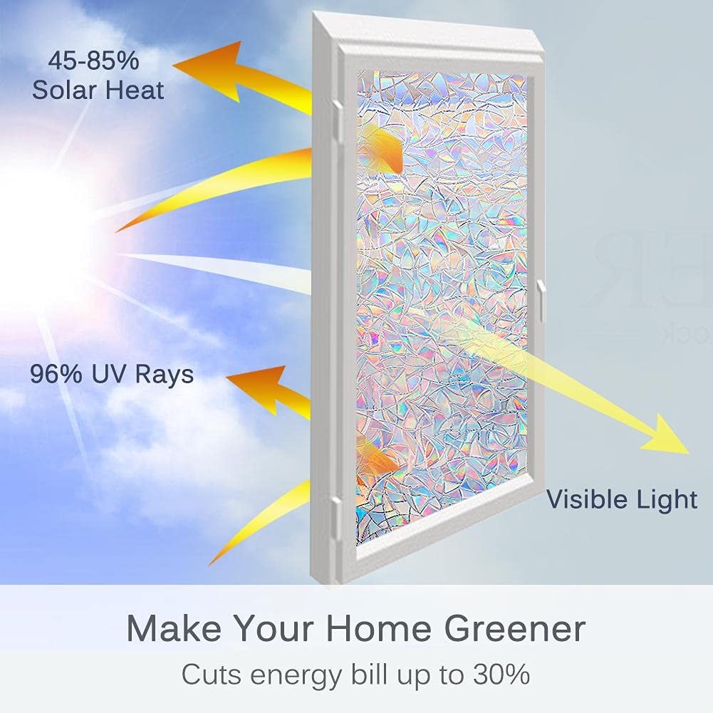 Window Film Privacy Static Cling Rainbow Effect Heat Control 17.5×78.7 Inches