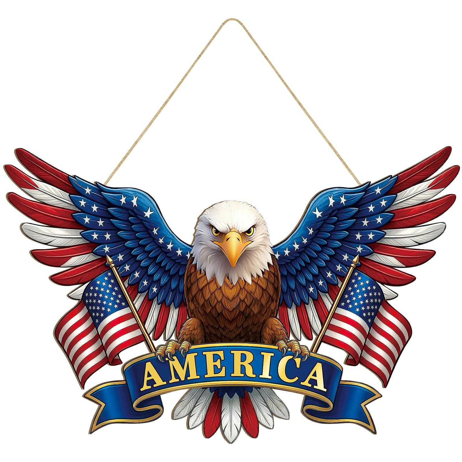 4th of July Decoration Door Wreath for Front Door Sign America Eagle Wall Signs.