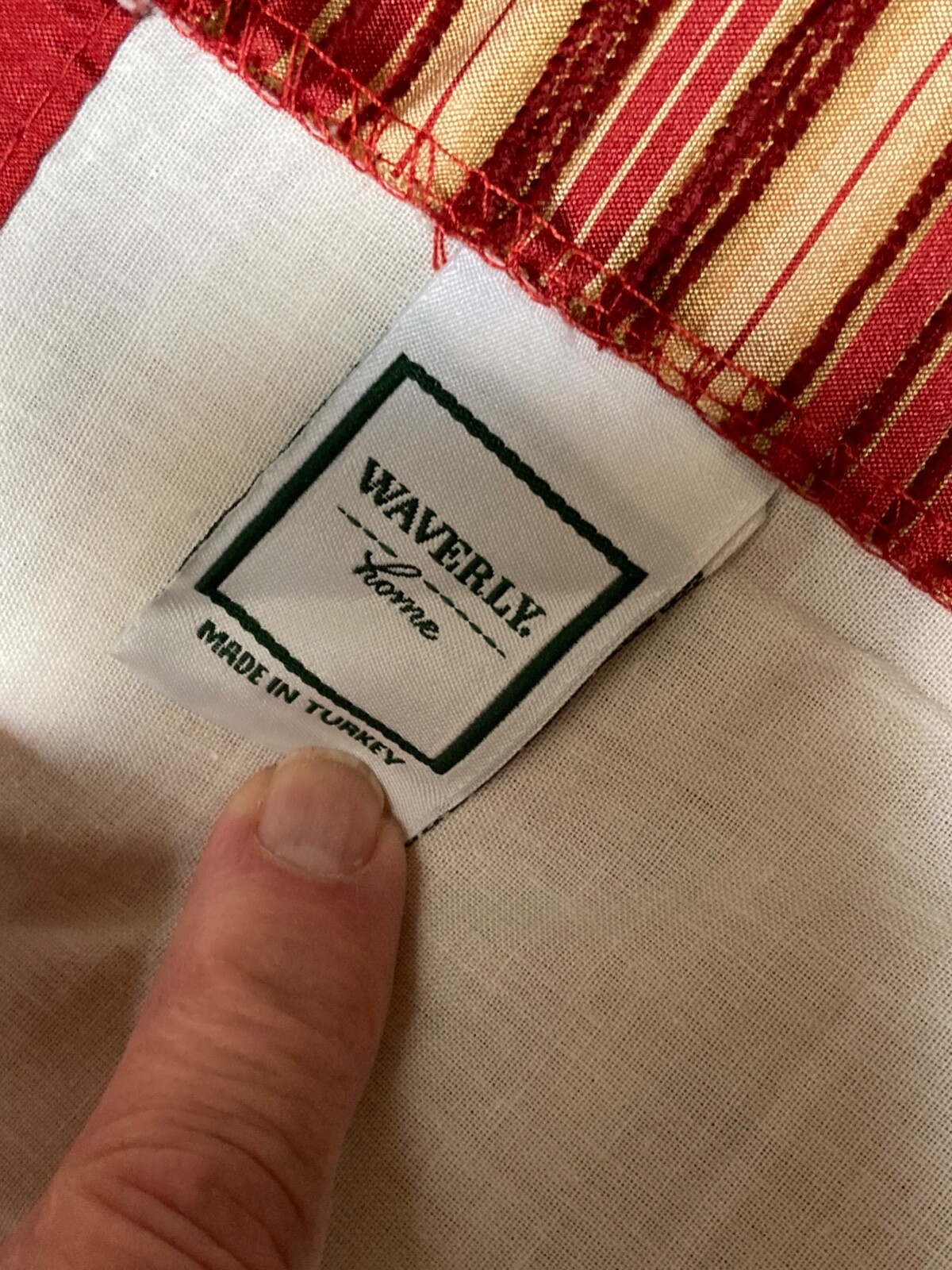 Waverly Valance Red Gold Faux Silk Chenille Stripe Tailored Button 52×15 -3 avai