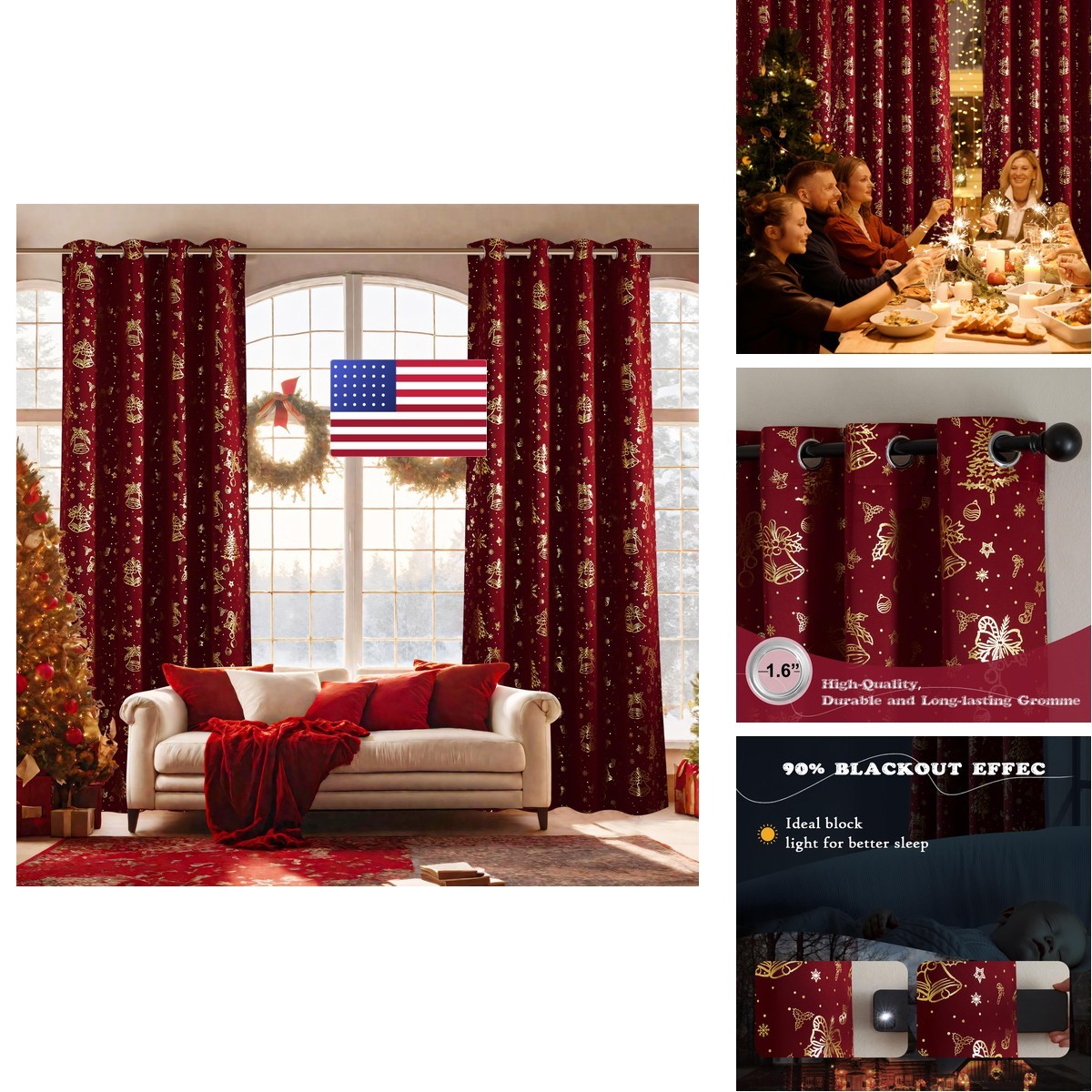 NICETOWN Blackout Curtains Set of 2, 52×63 Inch, Christmas Red for Living Room
