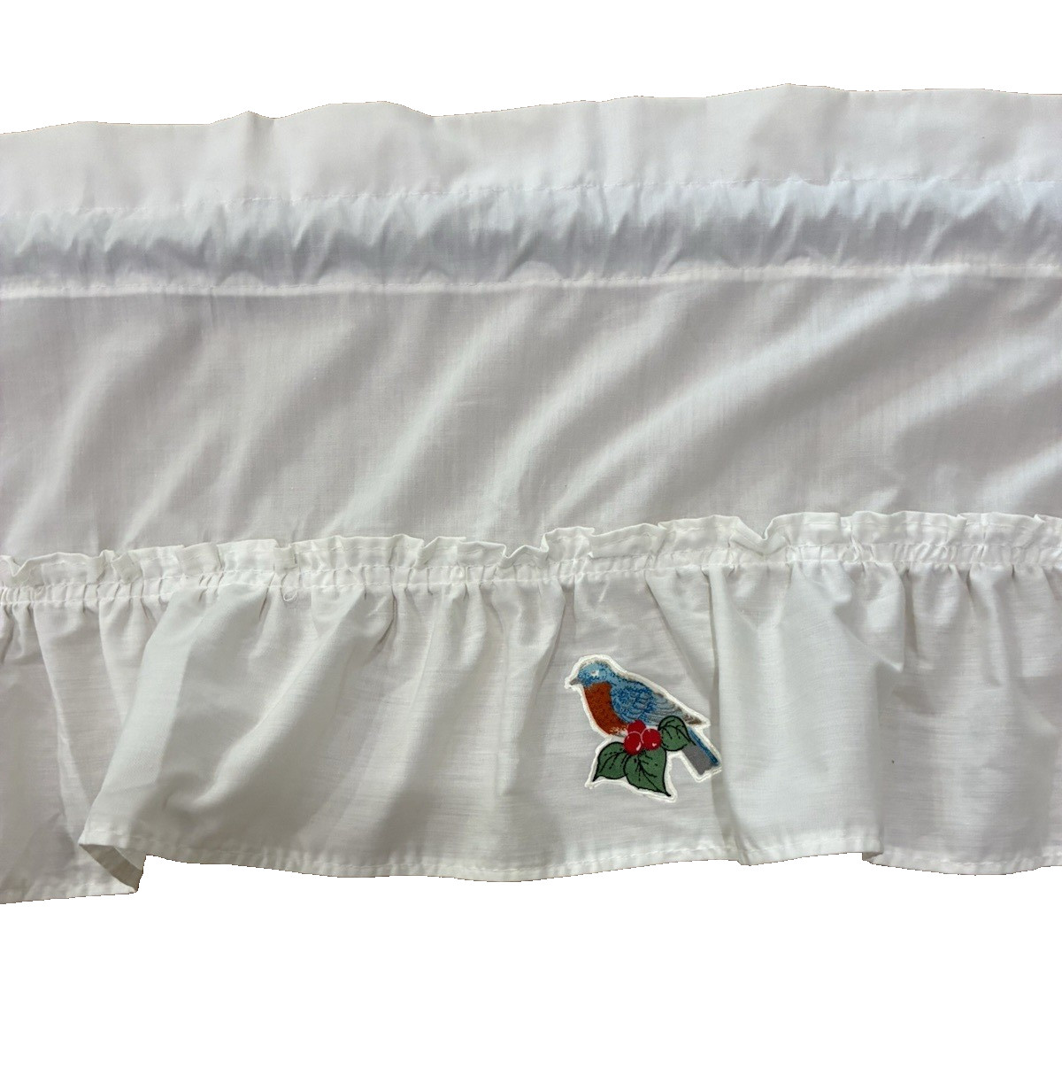 4 pc Vintage Cafe Birds Curtain Set White Ruffled Country Farmhouse Style