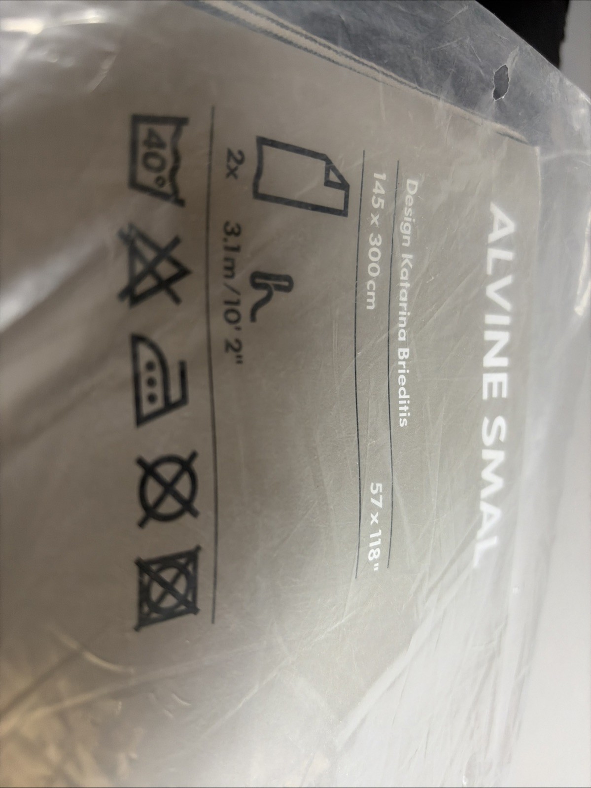 IKEA ALVINE SMAL Curtain Pair White Gray Striped 57x118in 145×300 cm New B-13
